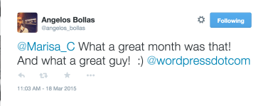 Angelos Bollas on Twitter    Marisa_C What a great month was that  And what a great guy      wordpressdotcom
